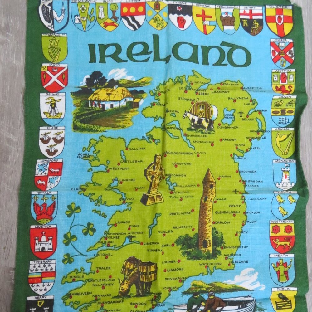 IRELAND Scenic TEATOWEL Vintage 100% Linen 28" x 19" (K170)